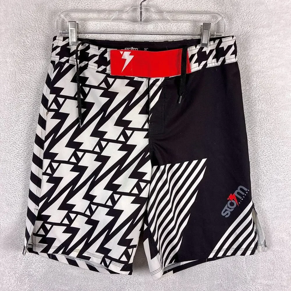 Storm Kimonos Shorts Mens 30 Black White Combat UFC BJJ Jiu Jitsu Grappling MMA